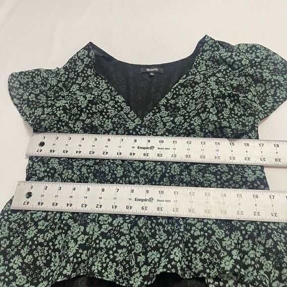 Madewell Georgette Green Floral Faux Wrap Short Sleeve Peplum Top Small Womens - Picture 4 of 7